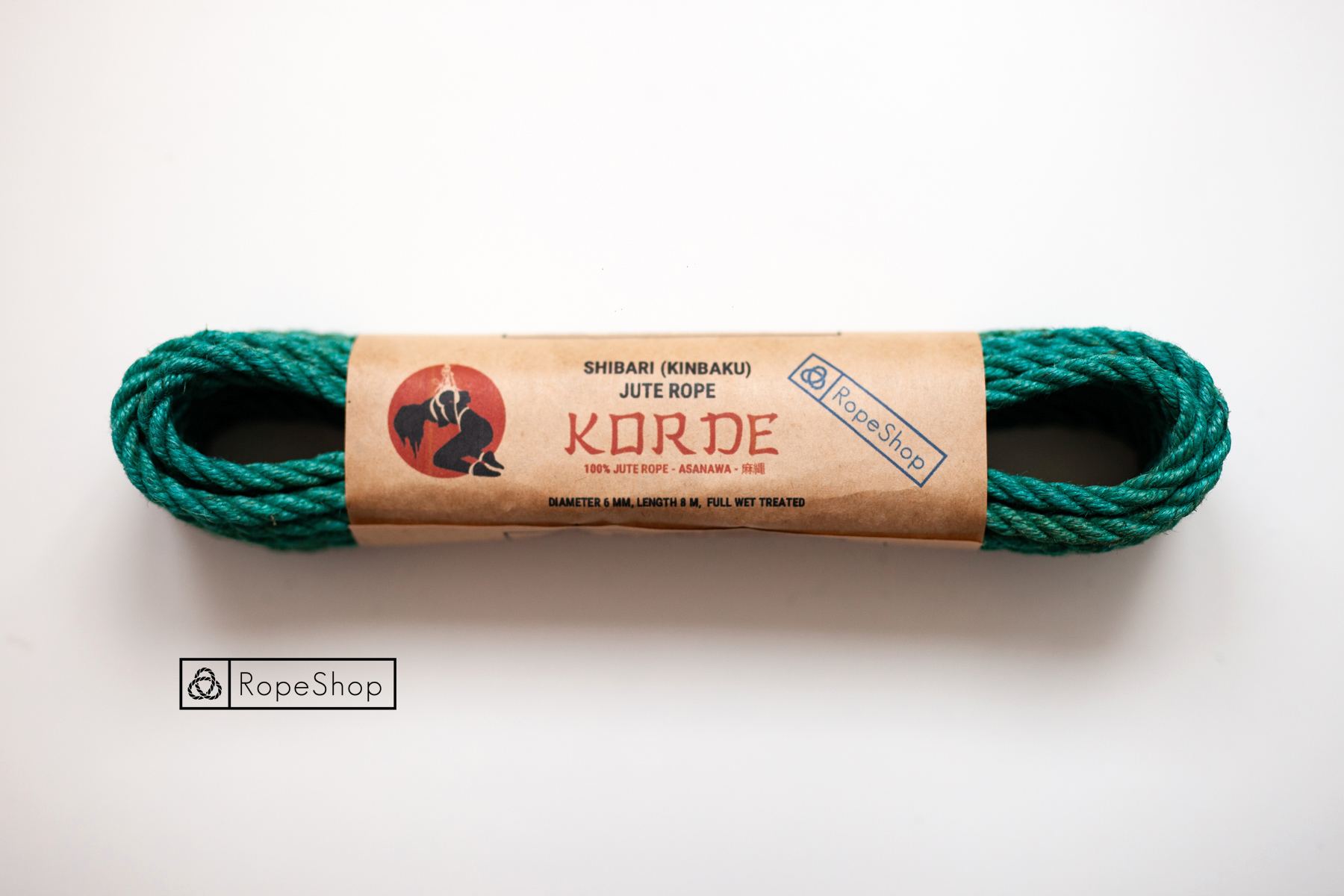 Веревка для шибари джутовая Korde (EU) обработанная, бирюзовая